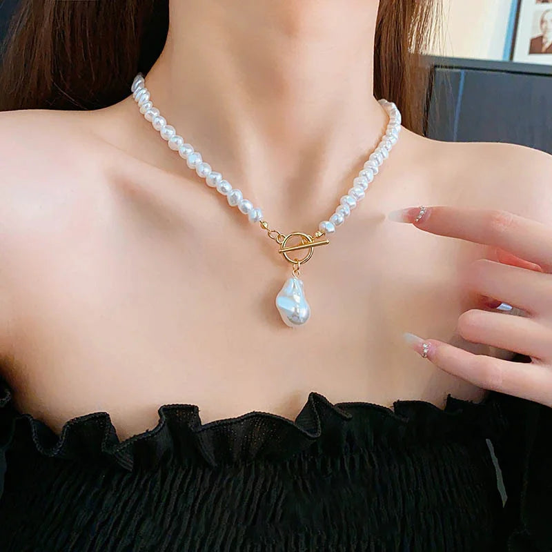 Trend Elegant Jewelry Wedding Big Pearl Pendant Chain Necklace For Women Fashion White Imitation Pearl Choker Necklace