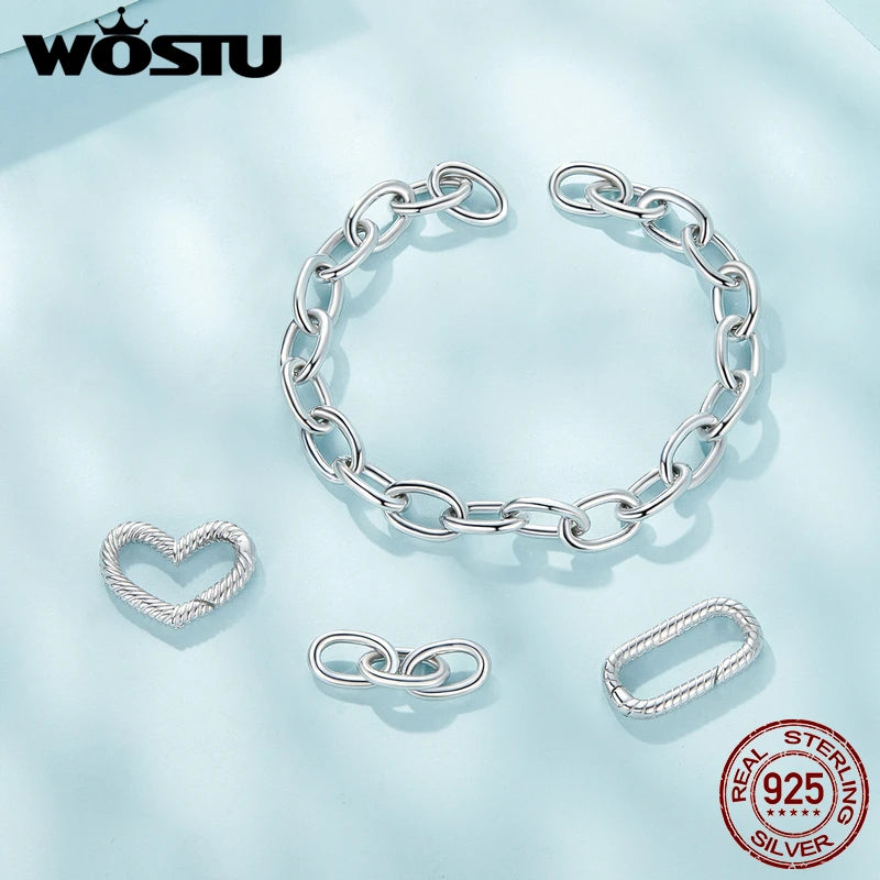 WOSTU 925 Sterling Silver Trendy Multifunctional DIY Bracelet Bangles for Women Wedding Dating Gift Fine Jewelry Fit Small charm
