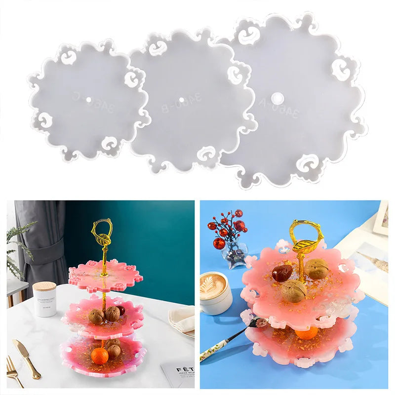 DIY Three-layer Round Fruit Plate Silicone Mold Cake Snack Rack Epoxy Resin Molds For Home Decoration Resin Art Mould
