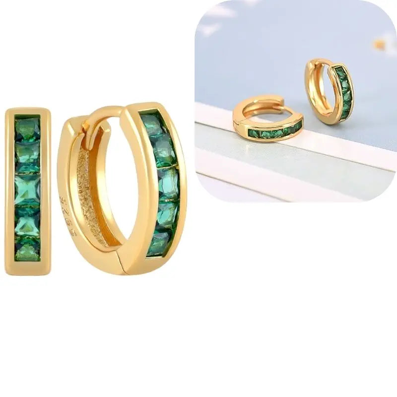 925 Sterling Silver Needle Luxury Green Series Small Hoop Earrings for Women 24K Gold Earrings Trend Jewelry Ear Accessories
