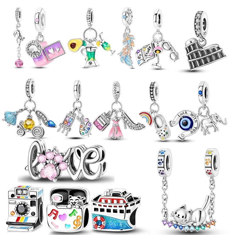 Hot Sales 925 Silver Original Charms Beads Colored Pendant Charm Fit Bracelet Necklace Dangle For Women DIY Jewelry Making