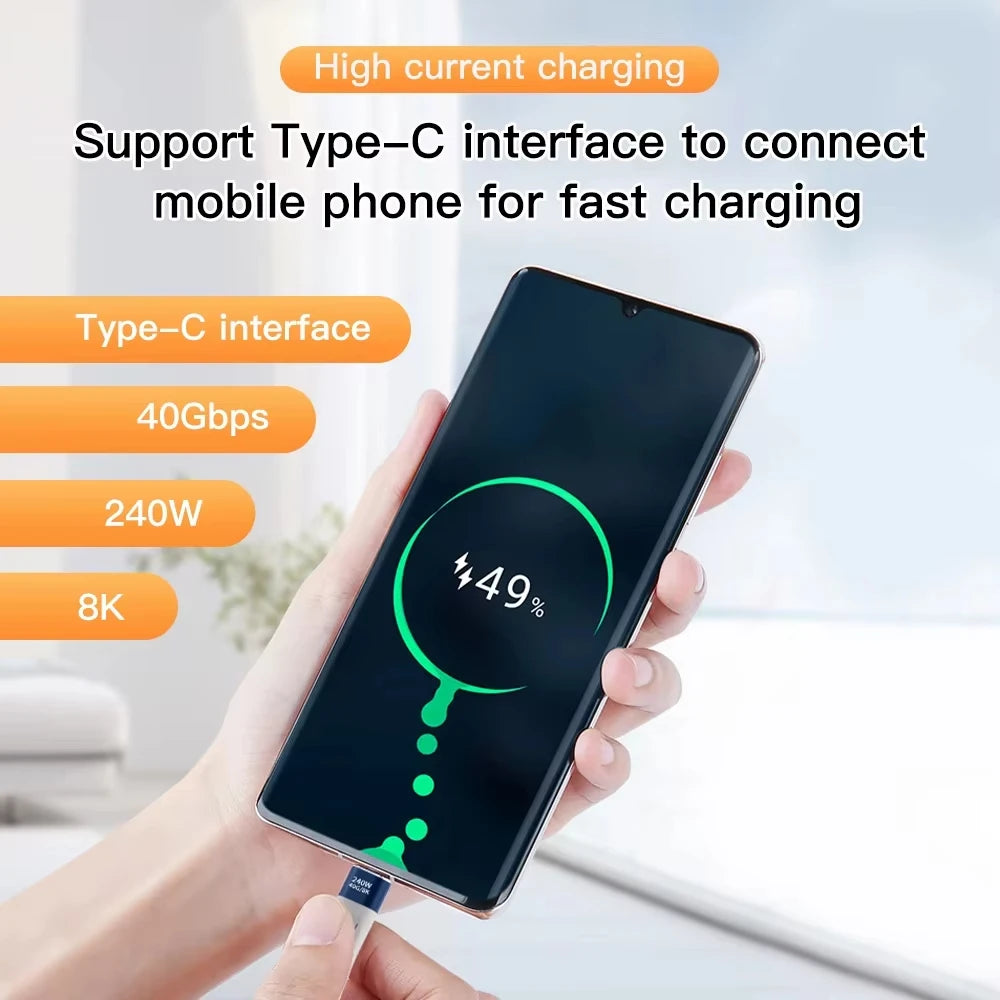 USB C to USB C 240W Short Cable Fast Charging Type-C Cord 40Gbps Data Transfer 8K Flat Slim FPC Data Charge Extension Cable ﻿