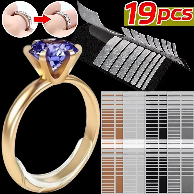 19pcs Any Rings Size Adjust Stickers Silicone Transparent Big Size Ring Invisible Fixed Tightener Reducer Resizing Jewelry Tools