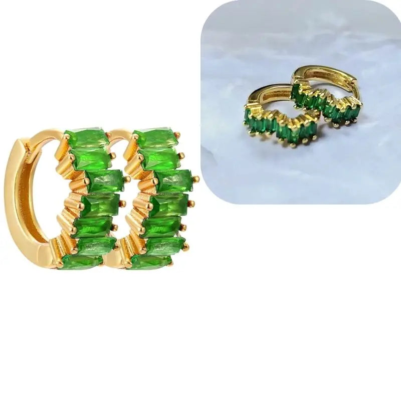 925 Sterling Silver Needle Luxury Green Series Small Hoop Earrings for Women 24K Gold Earrings Trend Jewelry Ear Accessories