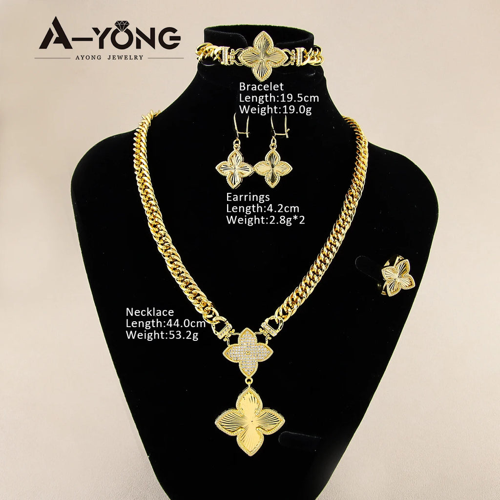 Italian Jewelry Set 21k Gold Plated Zircon Dubai Luxury Necklace Bracelet Earrings Ring Sets Women Wedding Birthday Party Gifts