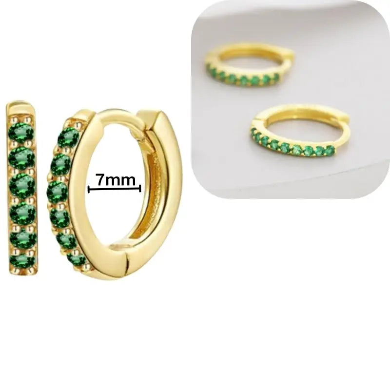 925 Sterling Silver Needle Luxury Green Series Small Hoop Earrings for Women 24K Gold Earrings Trend Jewelry Ear Accessories