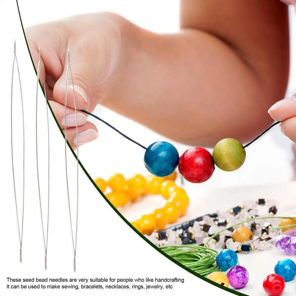 1PC Open Big Eye Beading Needles Bead Necklace Bracelet Tools Stainless Steel Self Threading Needle Pins For Jewelry Supplies