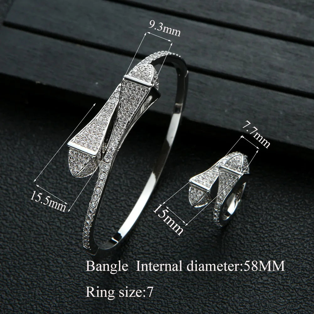 New jerseis Women's Fashion 2 Pcs Bracelet & Ring Set مجموعات المجوهرات Resin Simple Design Gold Open Cuff Bangle Jewelry Set