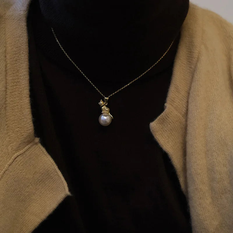 VENTFILLE 925 Sterling Silver Cat Pearl Necklace For Women Animal Retro Court Design Jewelry Birthday Gifts