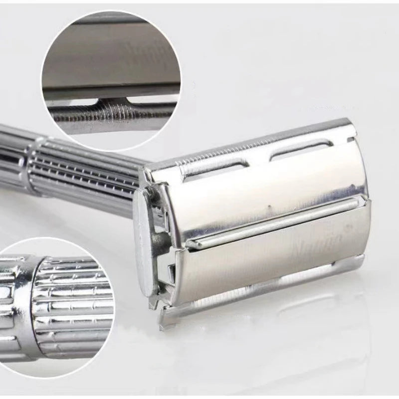 Men Shaving Razor with Blade Sliver Folding Shaving Knife Facial Hair Stainless Steel Straight Razor Barber Tools 10 Pcs Blades