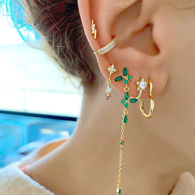 925 Sterling Silver Needle Luxury Green Series Small Hoop Earrings for Women 24K Gold Earrings Trend Jewelry Ear Accessories