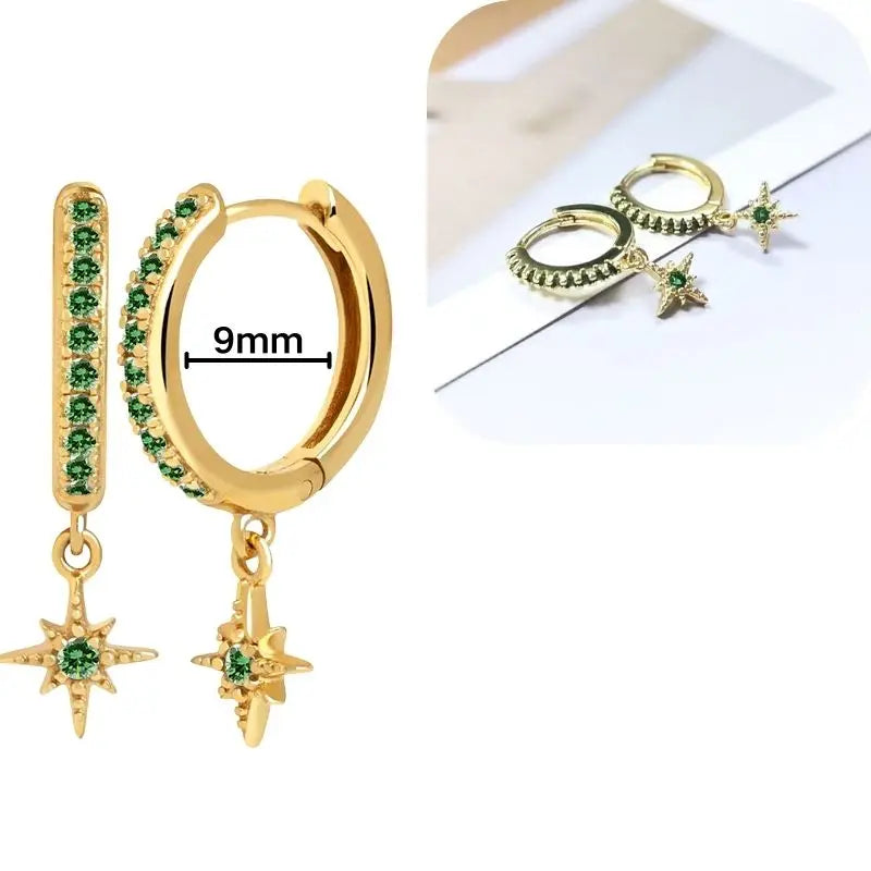 925 Sterling Silver Needle Luxury Green Series Small Hoop Earrings for Women 24K Gold Earrings Trend Jewelry Ear Accessories