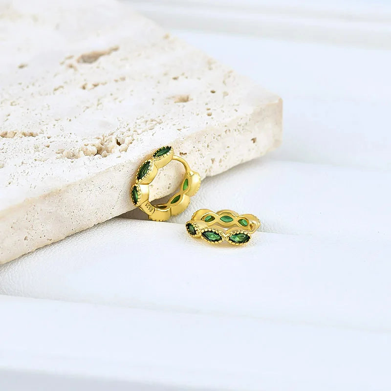 925 Sterling Silver Needle Luxury Green Series Small Hoop Earrings for Women 24K Gold Earrings Trend Jewelry Ear Accessories