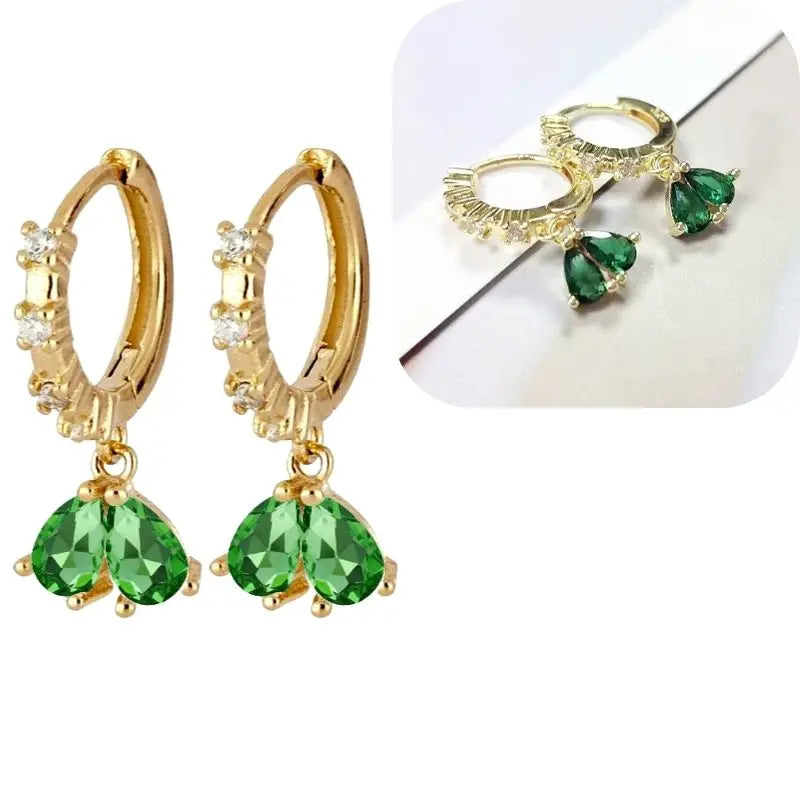 925 Sterling Silver Needle Luxury Green Series Small Hoop Earrings for Women 24K Gold Earrings Trend Jewelry Ear Accessories