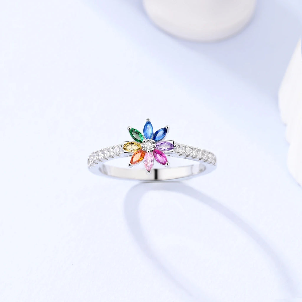 Original Hope Rainbow Flower Ring s925 Silver Jewelry DIY Exquisite Fashion