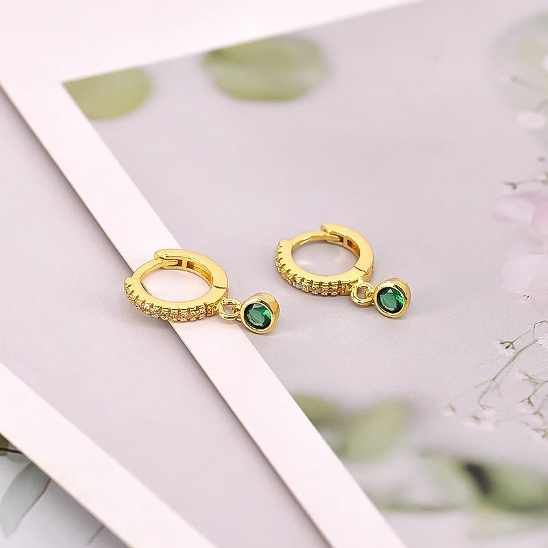 925 Sterling Silver Needle Luxury Green Series Small Hoop Earrings for Women 24K Gold Earrings Trend Jewelry Ear Accessories