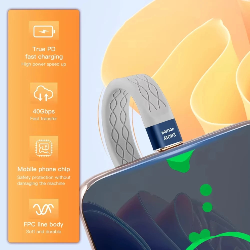 USB C to USB C 240W Short Cable Fast Charging Type-C Cord 40Gbps Data Transfer 8K Flat Slim FPC Data Charge Extension Cable ﻿