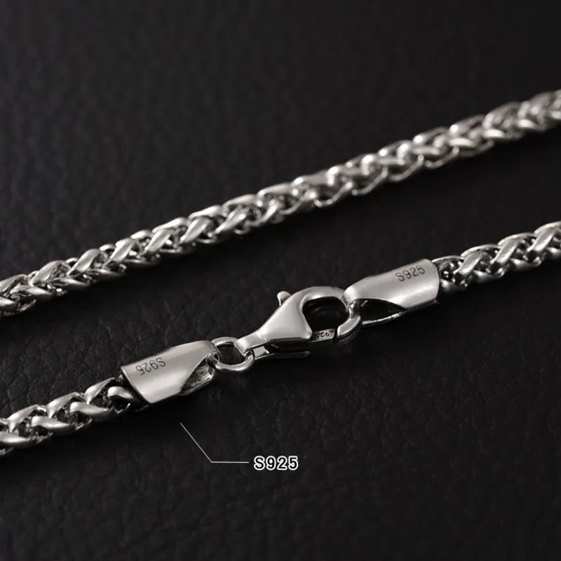 BOCAI Real S925 Silver Jewelry Chopin Chain Retro Personality Punk Style Men's Necklace Trendy Sweater Chain