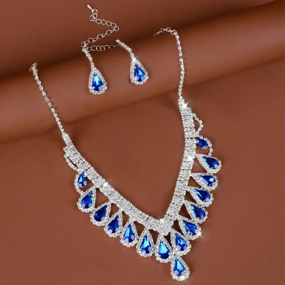 Wedding Party Shining Crystal Jewelry Set Water Drop Rhinestone Earrings Exquisite Luxury Necklace Women