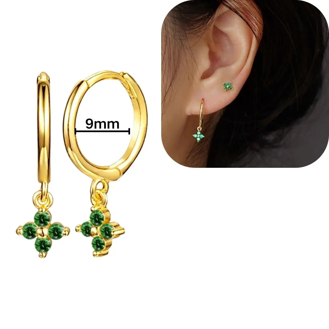 925 Sterling Silver Needle Luxury Green Series Small Hoop Earrings for Women 24K Gold Earrings Trend Jewelry Ear Accessories