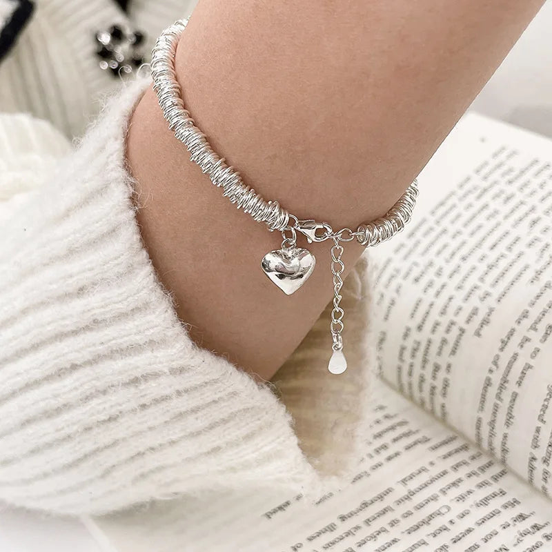 Best Sell Romantic Love Heart Round Circle Platinum Plated Ladies Charm Bracelet Jewelry For Women Wedding Gifts No Fade