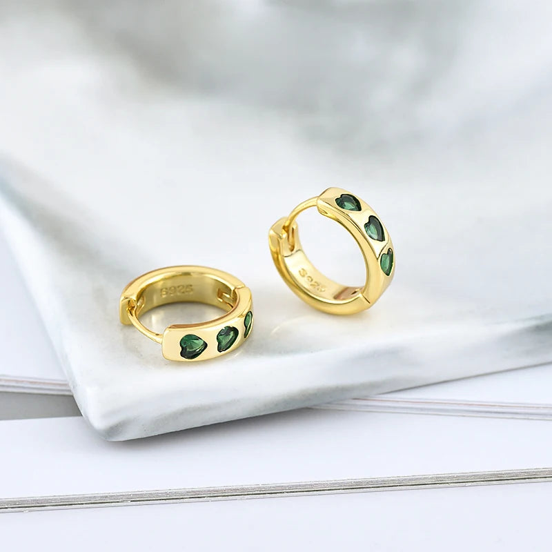 925 Sterling Silver Needle Luxury Green Series Small Hoop Earrings for Women 24K Gold Earrings Trend Jewelry Ear Accessories