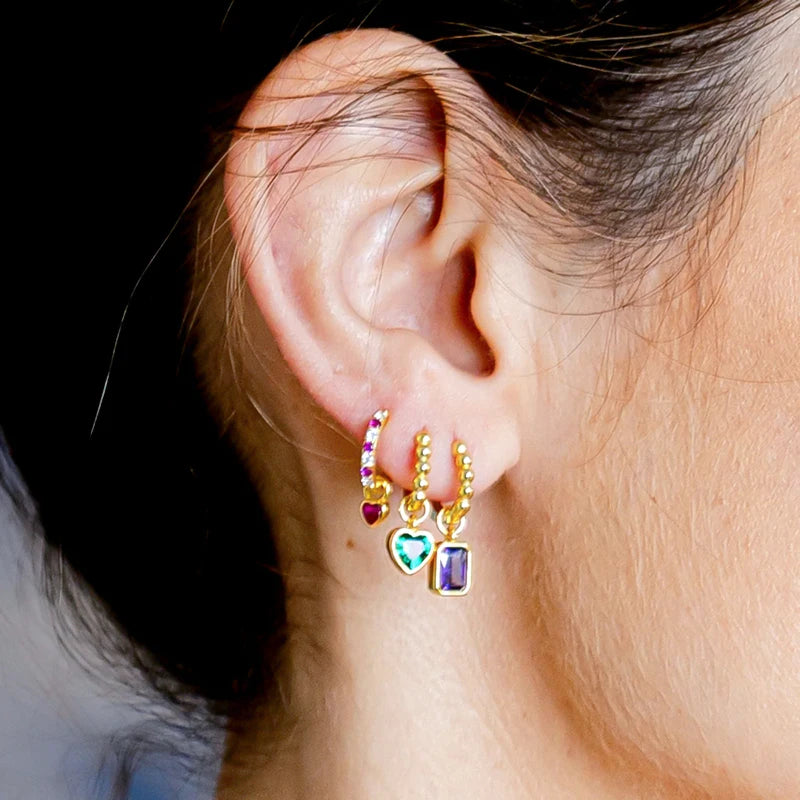 925 Sterling Silver Needle Luxury Green Series Small Hoop Earrings for Women 24K Gold Earrings Trend Jewelry Ear Accessories