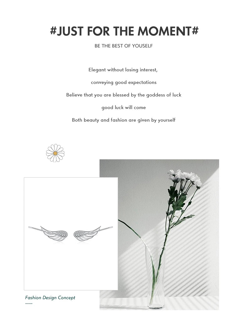 MODIAN Real 925 Sterling Silver Angel Wings Simple Stud Earrings Trendy Earrings For Women Birthday Anniversary Jewelry Gift