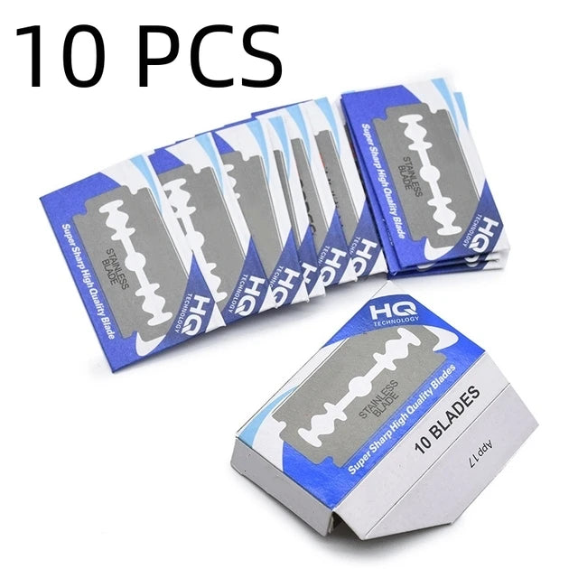Men Shaving Razor with Blade Sliver Folding Shaving Knife Facial Hair Stainless Steel Straight Razor Barber Tools 10 Pcs Blades