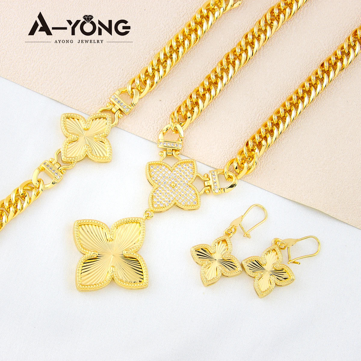 Italian Jewelry Set 21k Gold Plated Zircon Dubai Luxury Necklace Bracelet Earrings Ring Sets Women Wedding Birthday Party Gifts