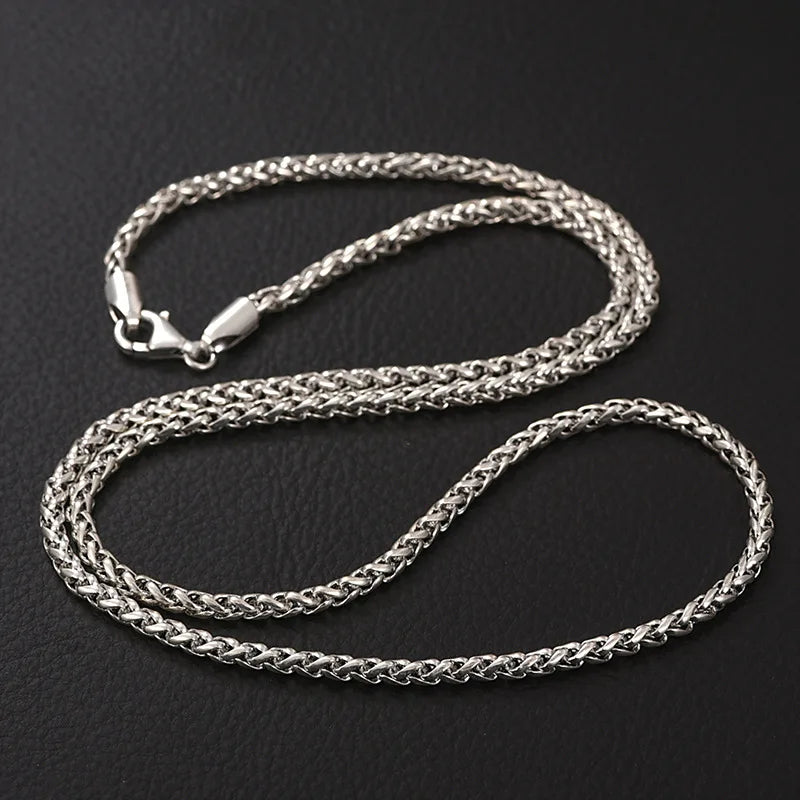 BOCAI Real S925 Silver Jewelry Chopin Chain Retro Personality Punk Style Men's Necklace Trendy Sweater Chain