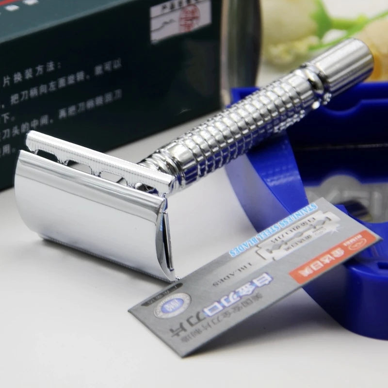 Men Shaving Razor with Blade Sliver Folding Shaving Knife Facial Hair Stainless Steel Straight Razor Barber Tools 10 Pcs Blades