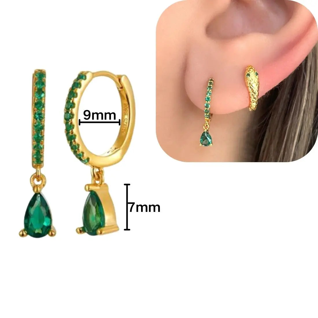 925 Sterling Silver Needle Luxury Green Series Small Hoop Earrings for Women 24K Gold Earrings Trend Jewelry Ear Accessories