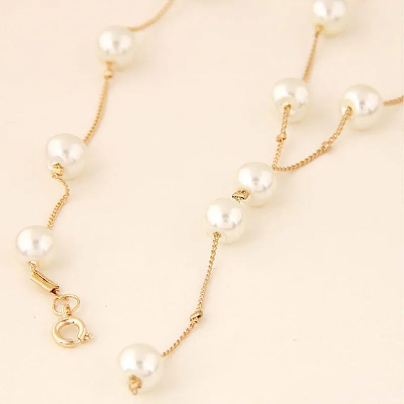 Charming White Pearl Necklace Bracelet Earring Jewelry Set Women Bridal Wedding Elegant Accessories