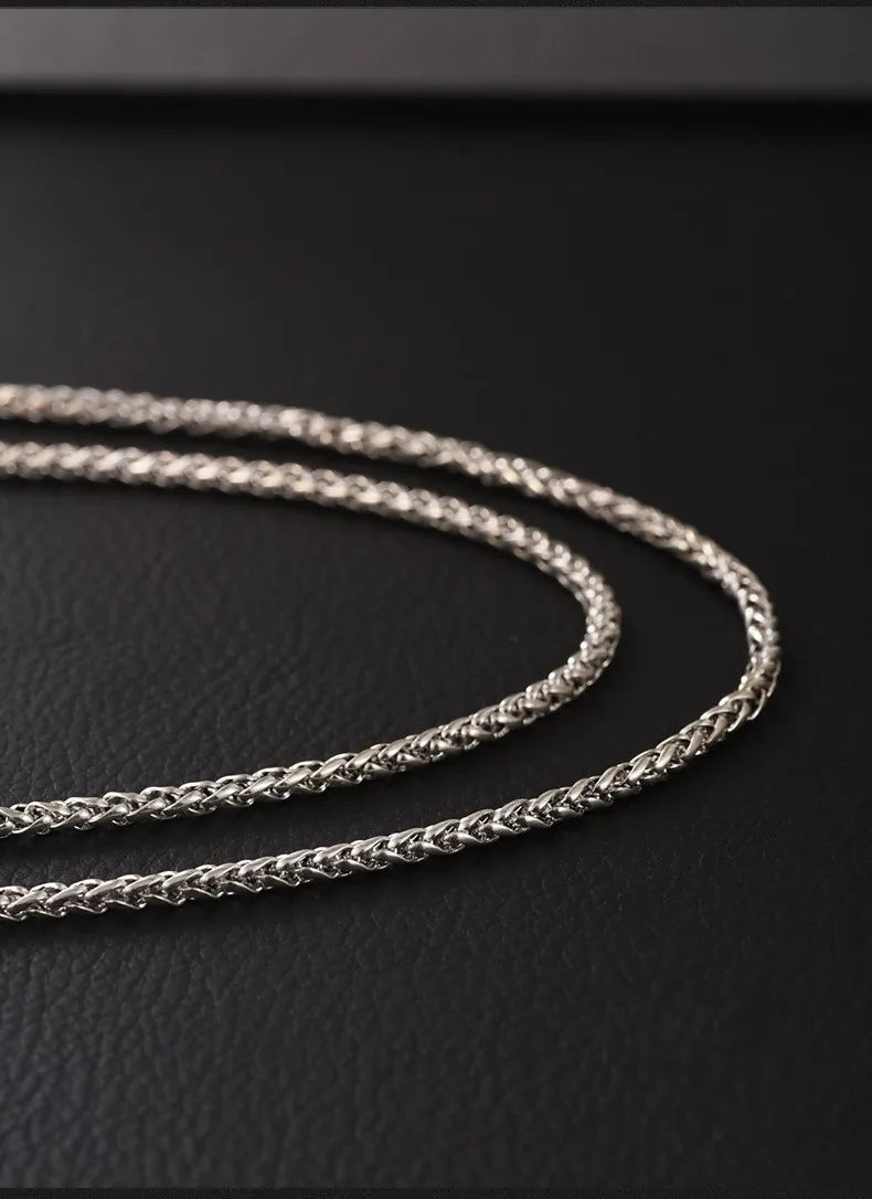 BOCAI Real S925 Silver Jewelry Chopin Chain Retro Personality Punk Style Men's Necklace Trendy Sweater Chain