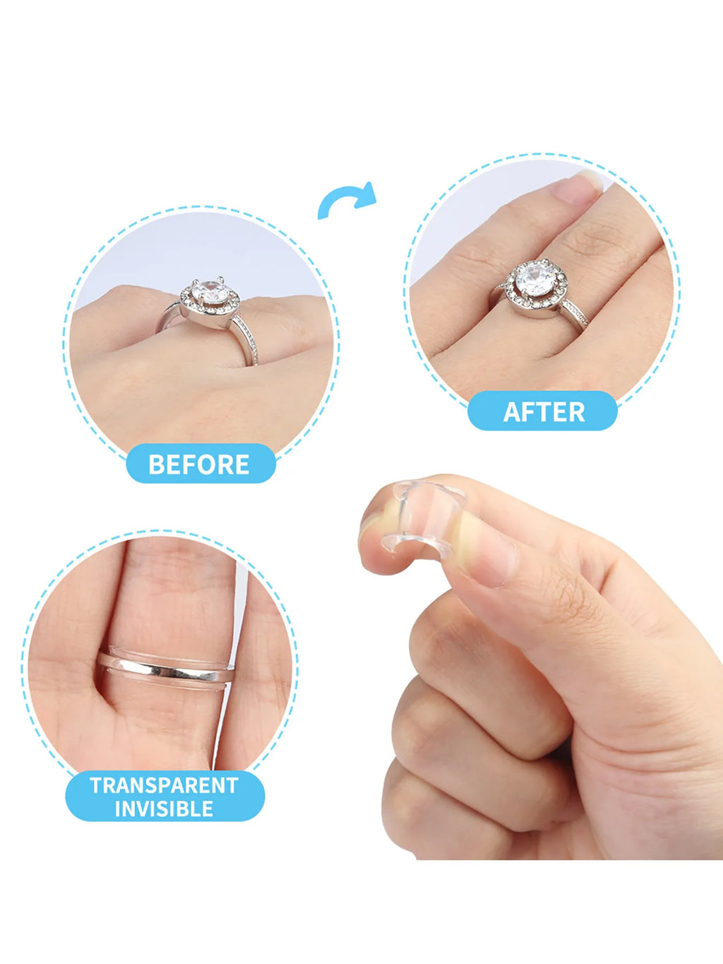 Ring Size Adjuster Resizer Silicone Invisible Finger Ring Size Resizer Clear Sticker for Loose Rings Jewelry Guard & Tools