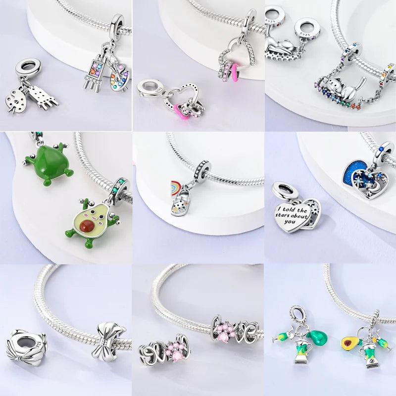 Hot Sales 925 Silver Original Charms Beads Colored Pendant Charm Fit Bracelet Necklace Dangle For Women DIY Jewelry Making
