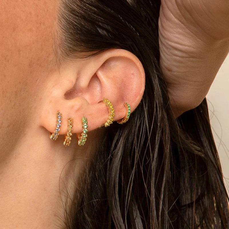 925 Sterling Silver Needle Luxury Green Series Small Hoop Earrings for Women 24K Gold Earrings Trend Jewelry Ear Accessories