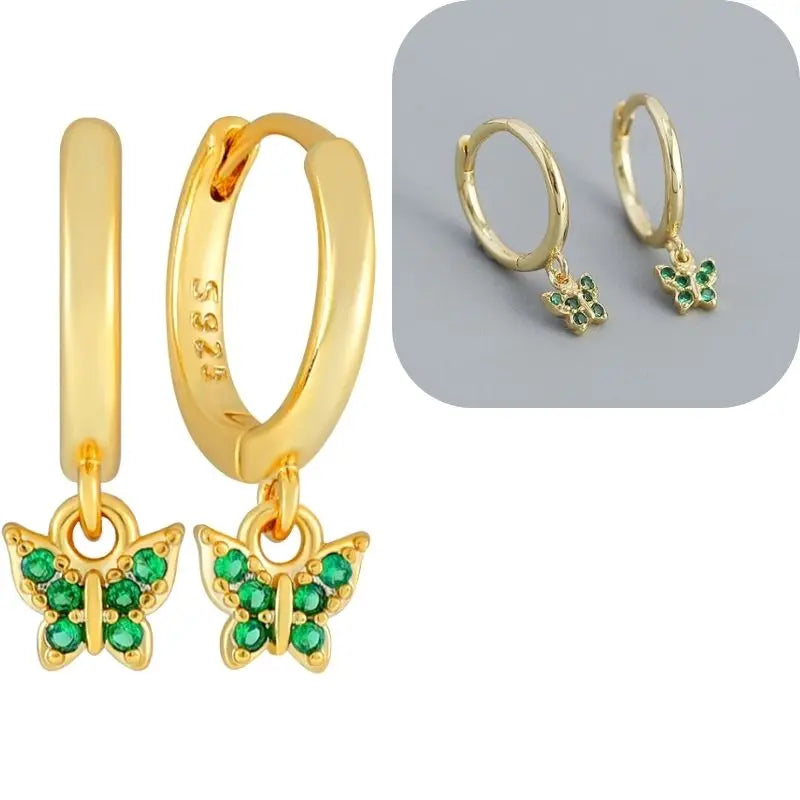 925 Sterling Silver Needle Luxury Green Series Small Hoop Earrings for Women 24K Gold Earrings Trend Jewelry Ear Accessories