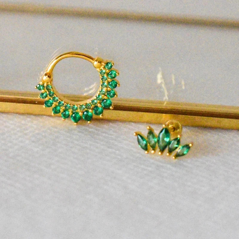 925 Sterling Silver Needle Luxury Green Series Small Hoop Earrings for Women 24K Gold Earrings Trend Jewelry Ear Accessories