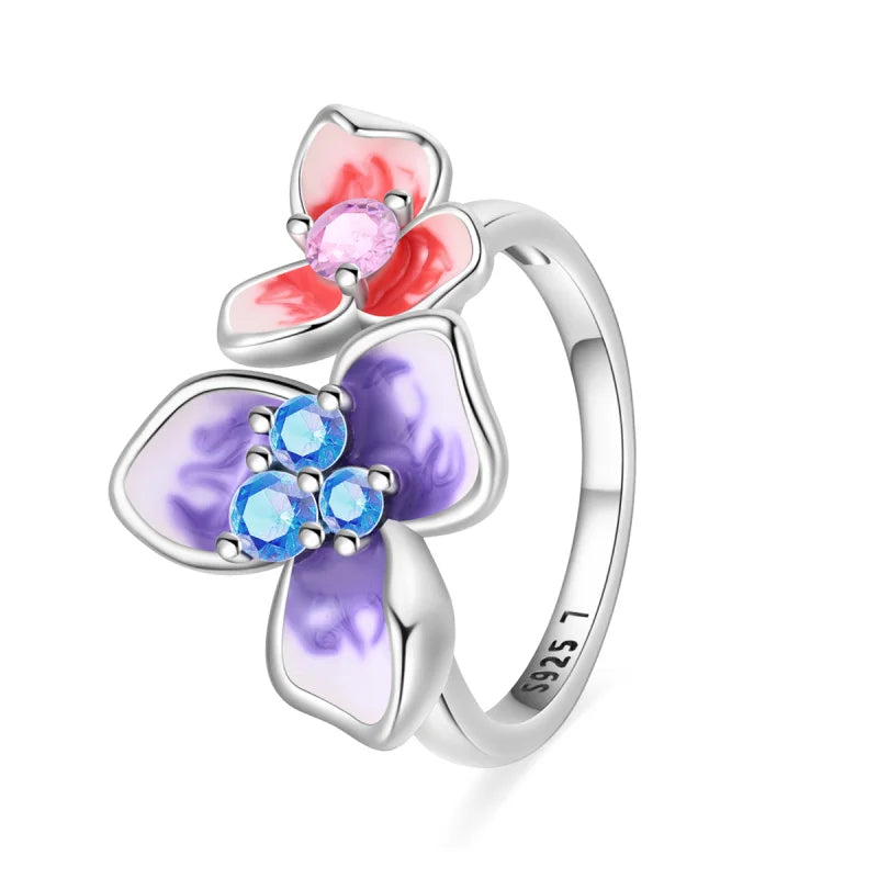 Original Hope Rainbow Flower Ring s925 Silver Jewelry DIY Exquisite Fashion