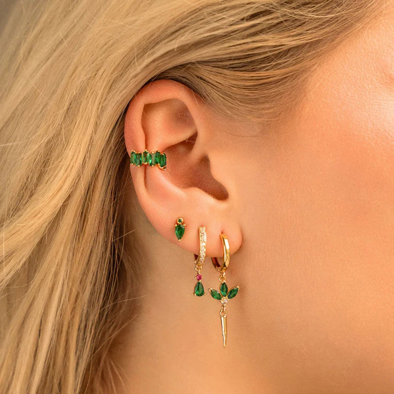 925 Sterling Silver Needle Luxury Green Series Small Hoop Earrings for Women 24K Gold Earrings Trend Jewelry Ear Accessories