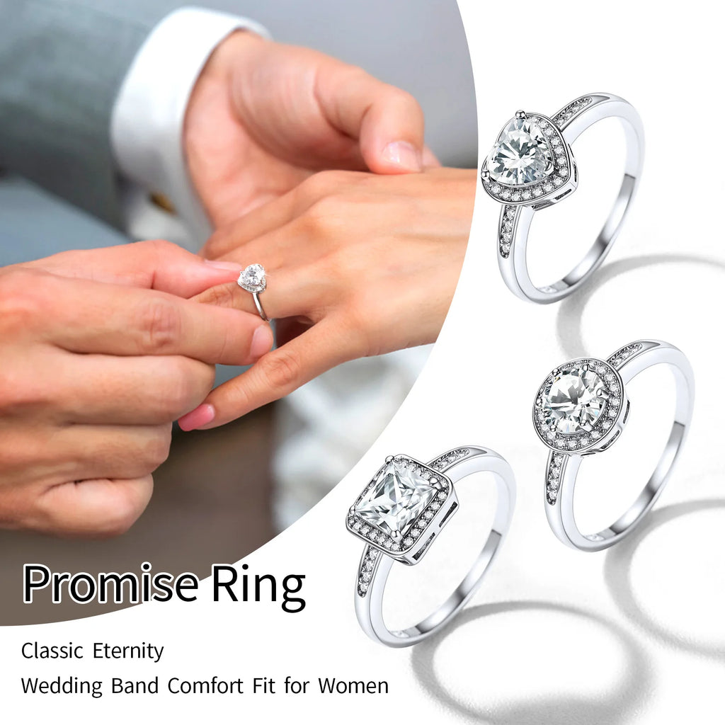 U7 925 Sterling Silver Wedding Rings for Woman Size 5 -12 Black White Crystal CZ Anniversary Dainty Jewelry Gift for Wife