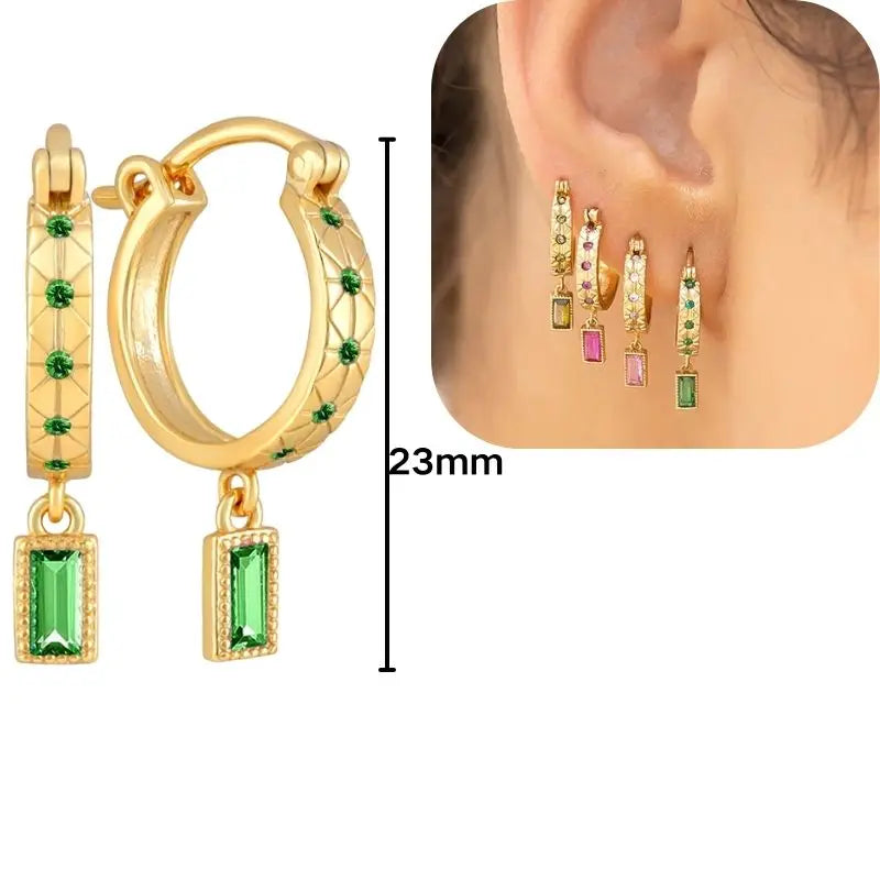 925 Sterling Silver Needle Luxury Green Series Small Hoop Earrings for Women 24K Gold Earrings Trend Jewelry Ear Accessories