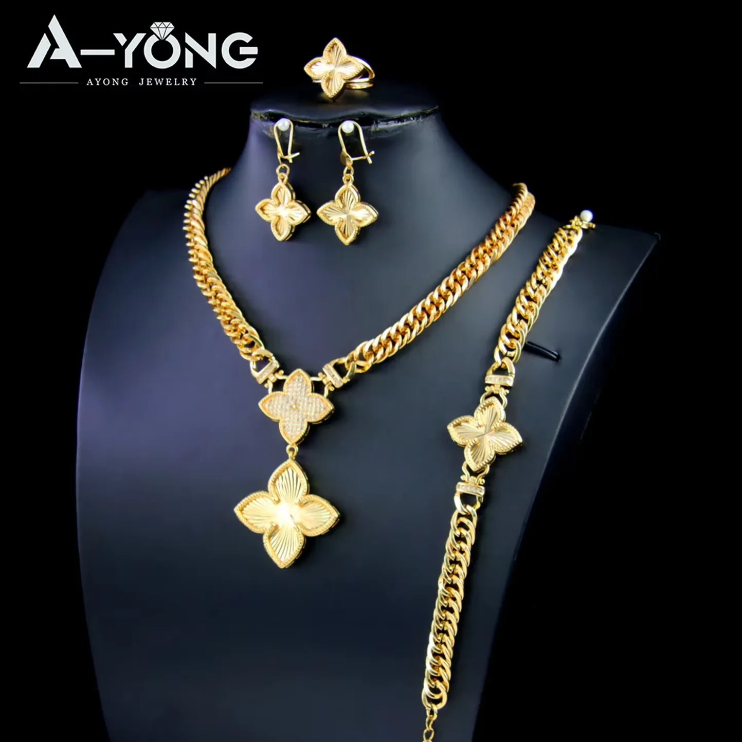 Italian Jewelry Set 21k Gold Plated Zircon Dubai Luxury Necklace Bracelet Earrings Ring Sets Women Wedding Birthday Party Gifts