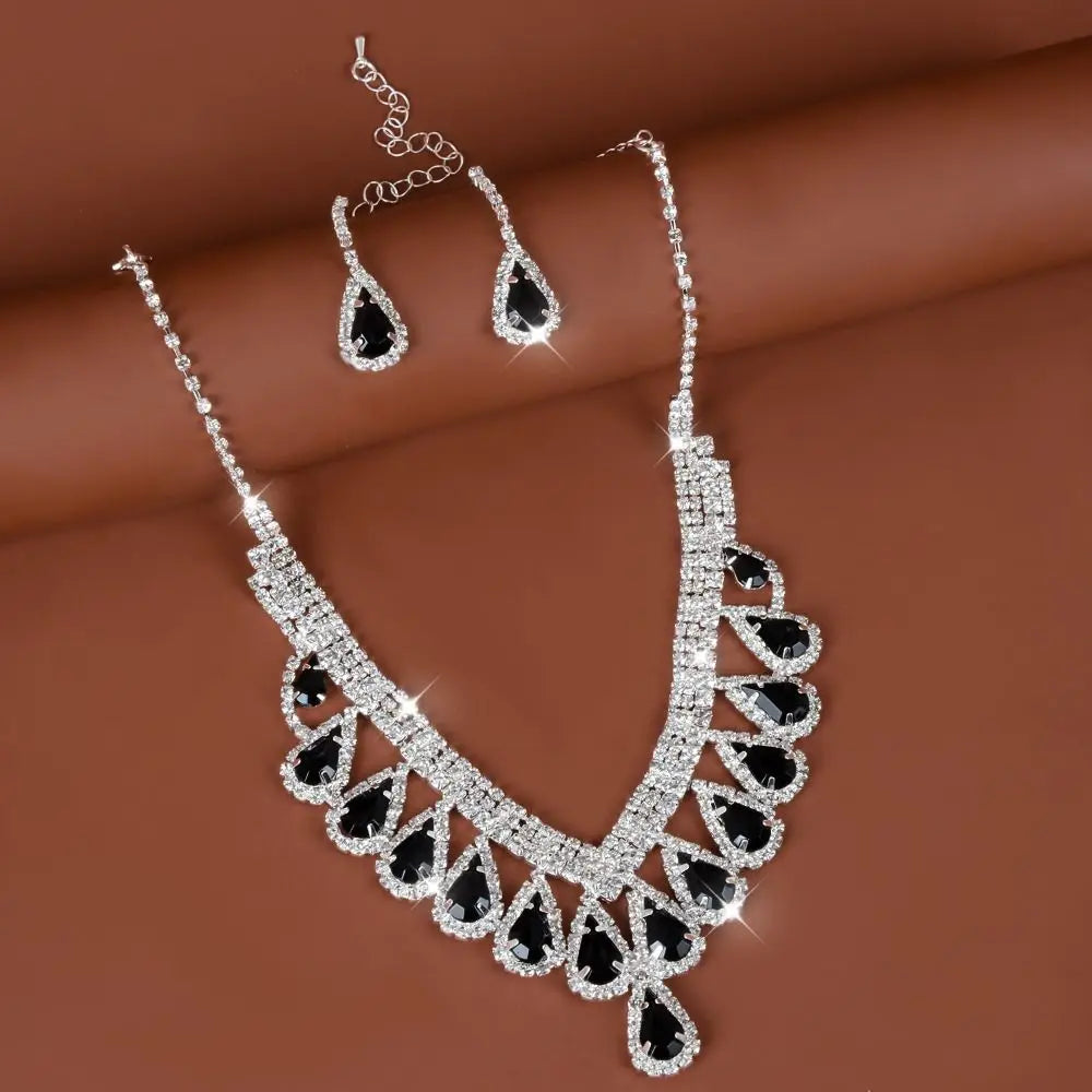 Wedding Party Shining Crystal Jewelry Set Water Drop Rhinestone Earrings Exquisite Luxury Necklace Women