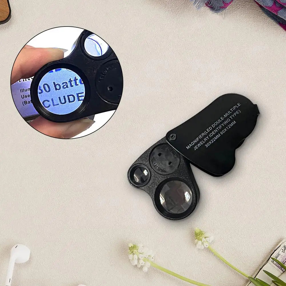 Jewelry LED Magnifier Folding Dual Lens High Magnification Magnifying 30x 60x Pocket Magnifying Glass Outdoor