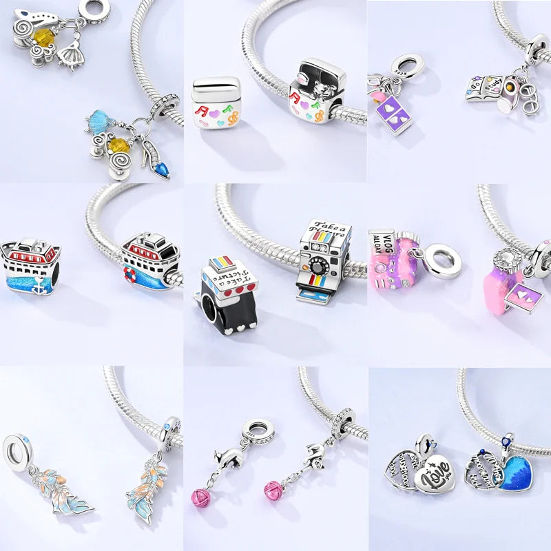 Hot Sales 925 Silver Original Charms Beads Colored Pendant Charm Fit Bracelet Necklace Dangle For Women DIY Jewelry Making
