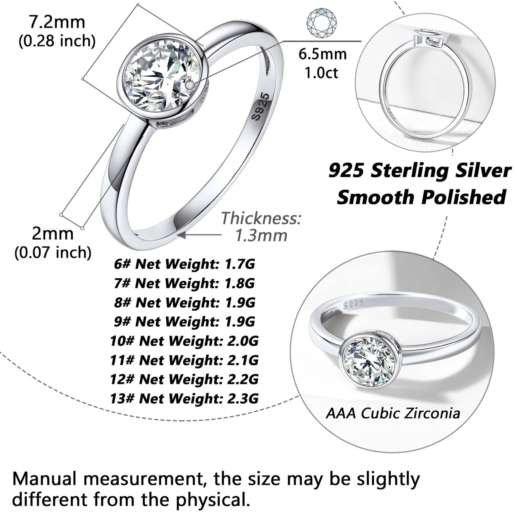 U7 925 Sterling Silver Wedding Rings for Woman Size 5 -12 Black White Crystal CZ Anniversary Dainty Jewelry Gift for Wife