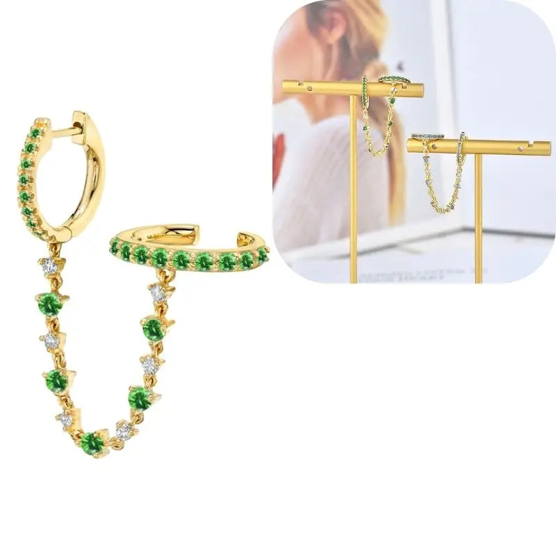 925 Sterling Silver Needle Luxury Green Series Small Hoop Earrings for Women 24K Gold Earrings Trend Jewelry Ear Accessories